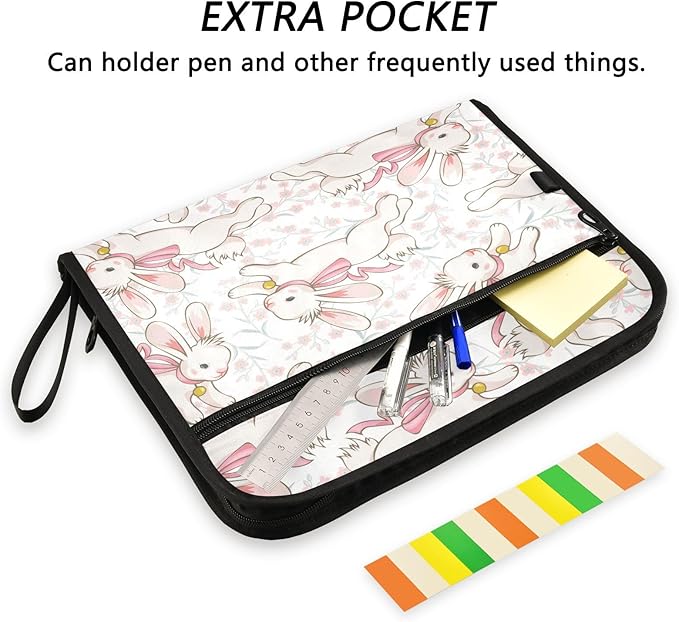 Accordion File Folder 13 Pockets Expanding File Folder with Sticky Labels Document Organizer Letter Size A4 Papers Expandable File Keeper,Running Bunny