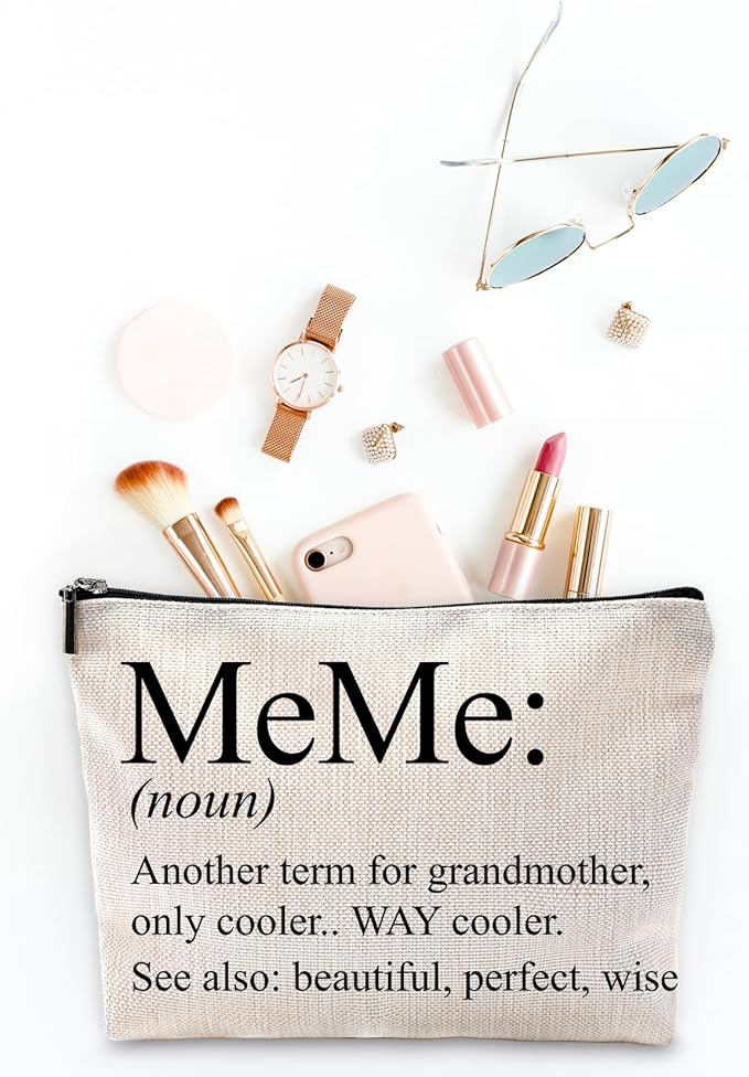 Sufamb Meme Gifts for Grandma,Grandma Makeup Bag,Meme Gifts,Meme Mother's Day Gifts,Grandma Gifts,Grandma Gifts from Grandchildren,Grandma Birthday Gifts,Meme Small Cosmetic Makeup Bag for Purse