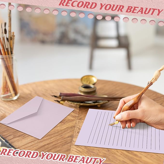 100 Pcs Stationery Lined Stationery Paper and Envelopes Set Includes 50 Letter Writing Paper and 50 Envelope for Office, 5.5 x 8.25 Inch(Pastel)