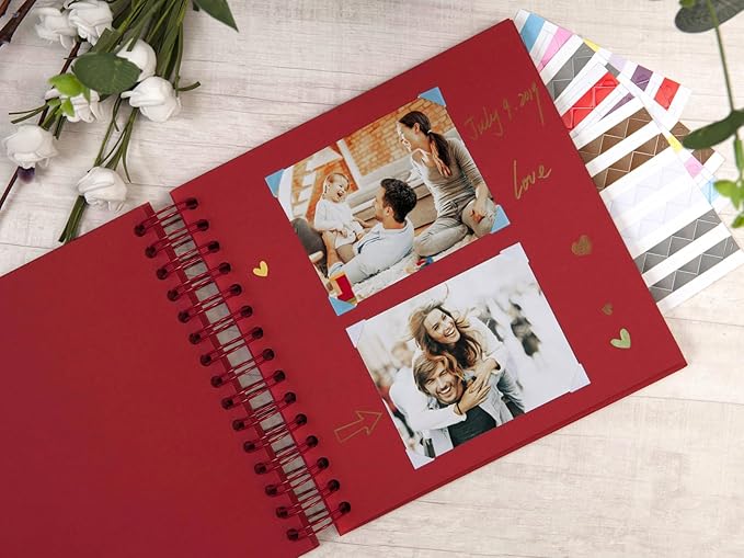 potricher 8 x 8 Inch DIY Scrapbook Photo Album 80 Pages Thick Kraft Blank Red Paper Memory Book for Wedding and Anniversary Family (Red, 8 Inch)