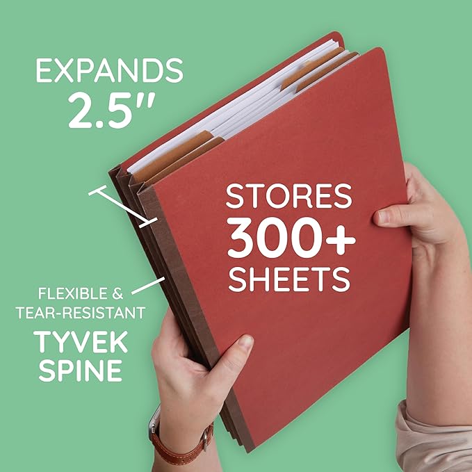 30 Legal Size Classification Folders, 2 Divider 2 Inch Tyvek Expansions, Durable 2 Prongs Designed to Organize Standard Law Client Files, Office Reports, 30 Legal Folders, Red Brick
