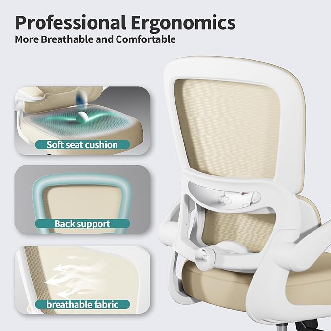 TRALT Office Chair Ergonomic Desk Chair, 330 LBS Home Mesh Office Desk Chairs with Wheels, Comfortable Gaming Chair, High Back Office Chair for Long Hours (Beige)