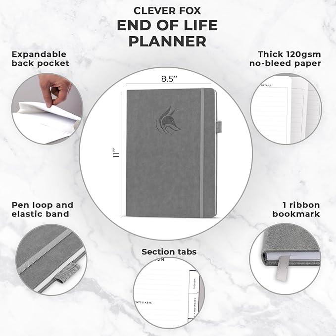 Clever Fox End of Life Planner – Final Arrangements Organizer for Beneficiary, Will Preparation, Last Wishes & Funeral Planning, A4 (Gray)