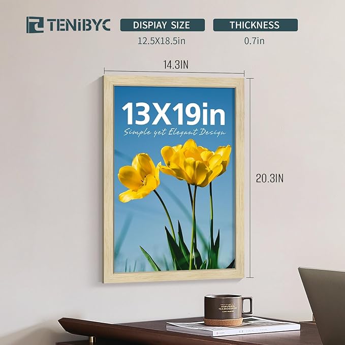 13x19 Picture Frames Set - 3 Pack - Natural Oak Wood - Tempered Glass - for Wall Photos, Family Memories, Posters & Puzzles, Home Decor