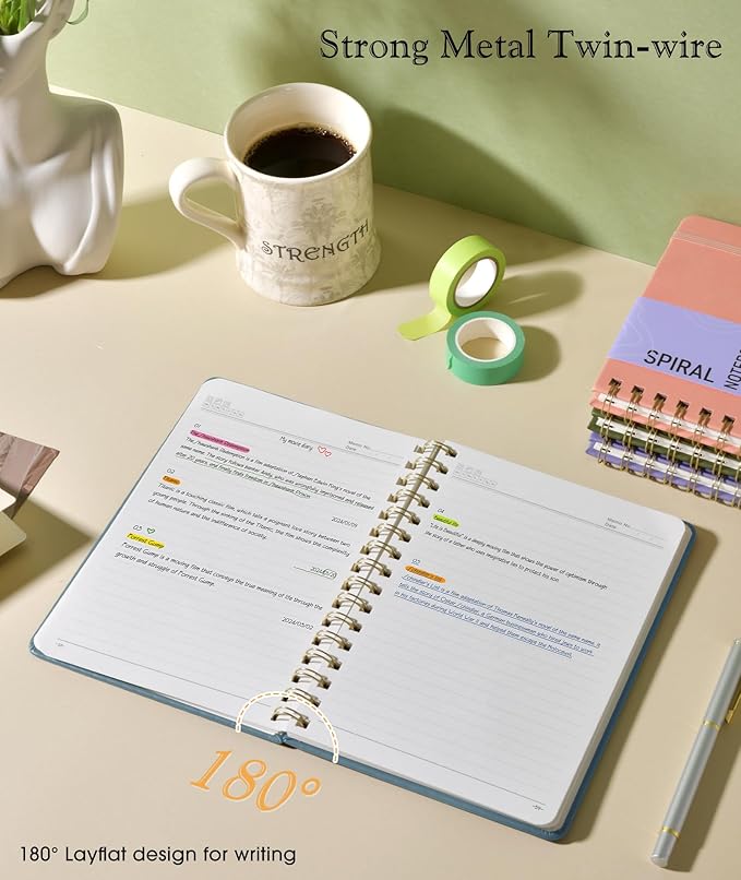 Lined Spiral Journal Notebook, A5 Hardcover Spiral Journals for Women Men, 150 Numbered Pages Spiral Bound Notebook, 100 GSM College Ruled Notebooks for Writing Note Taking 5.75" x 8.38", Misty Blue