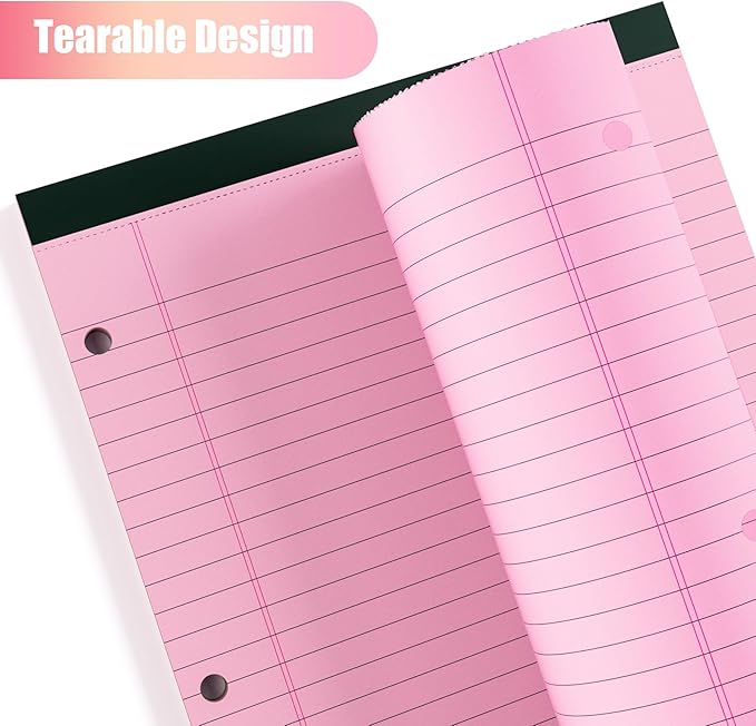 HAUTOCO 6 Pack 8.5 x 11 Legal Pads Pink Wide Ruled Notepads Perforated Writing Pads, 30 Sheets Per Notepad, 3-Hole Punched Paper, Writing Note Pads for School, Home, Office, Business