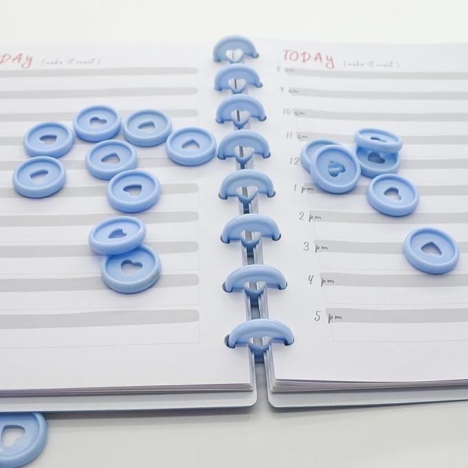 33pcs Discbound Discs 0.94 inch Binder Rings Heart Expansion Disc(33pcs Light Blue,0.94 inch/24 mm)