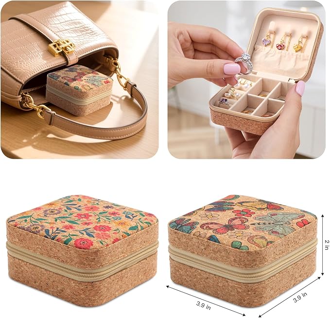 2 Pack Travel Jewelry Case – Small Retro Print Jewelry Organizer Box, Portable PU Leather Mini Storage for Rings, Earrings, Necklaces, Bracelets – Gift for Women & Girls