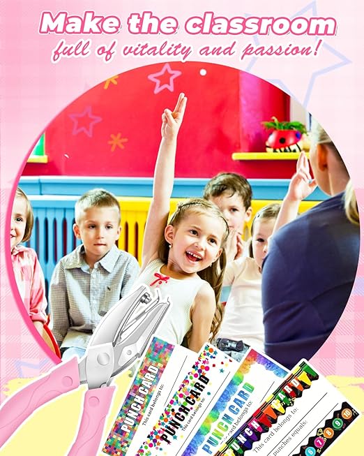 UCEC 200 Pieces Punch Cards for Classroom with Circle Hole Puncher, Incentive Loyalty Reward Card with Handheld Single Punch Kit to Behavior for Business Home Classroom School Kids Students Teachers