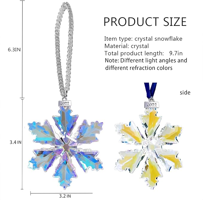 2024 Annual Edition Snowflake Crystal Christmas Ornaments,Christmas Tree Ornaments Crystal Sun Catcher Home Hanging Decor (14-Colorful)