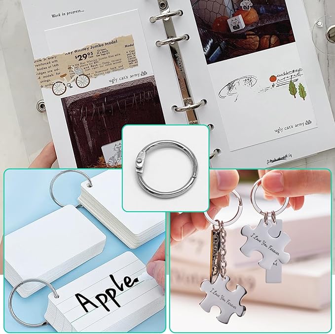 Luomorgo 50 Pcs 3/4 Inch Binder Rings, Nickel Plated Metal Book Rings Silver Paper Rings, Heavy Duty Loose Leaf Binder Rings, Index Cards Rings, Key Rings for Office, Home, School