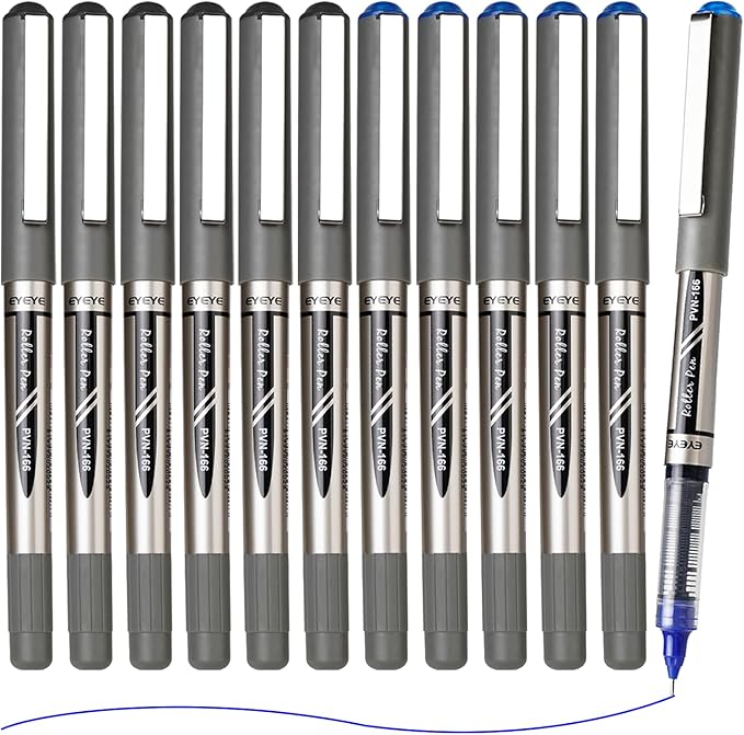 EYEYE 0.7mm Rollerball Pens Medium Needle Point, 6 Black 6 Blue Roller Ball Pen Quick Dry, Liquid Ink Pens Fine Point Smooth Writing Pen for Journaling, Note Taking, Office, School Supplies
