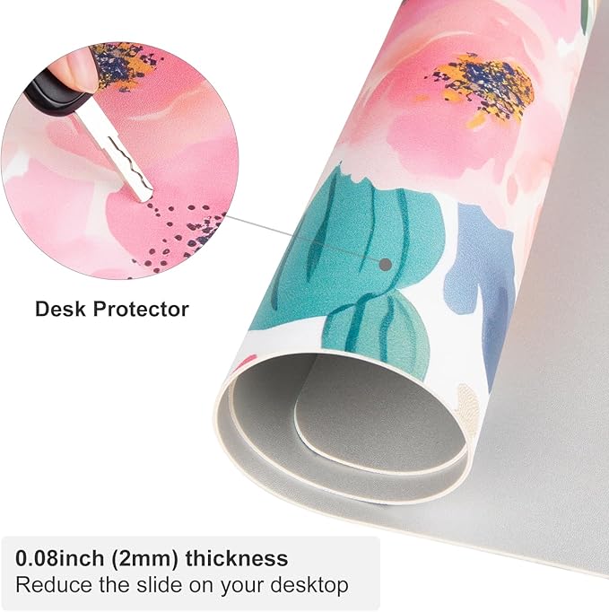 Colorful Star Large Mouse Pad, Pink Floral Desk Mat for Desktop, Women Girls Flowers PU Leather Waterproof Desk Pad, Computer PC Laptop Protector Gaming Mouse Pads for School Office Home 31.5" x 15.7"