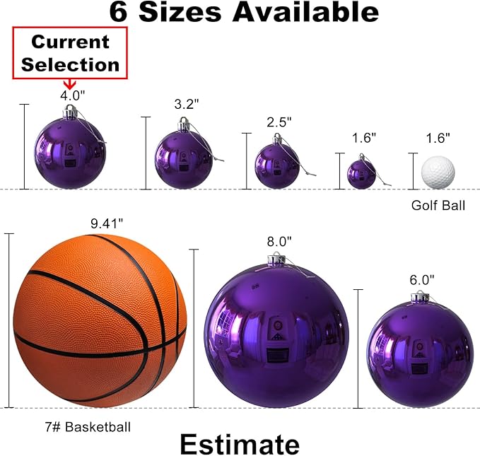 Purple 4.0" Large Christmas Balls - Christmas Tree Decoration Ornaments Shatterproof Hanging Balls for Birthday Halloween Holiday Wedding Decorations Set of 4pcs