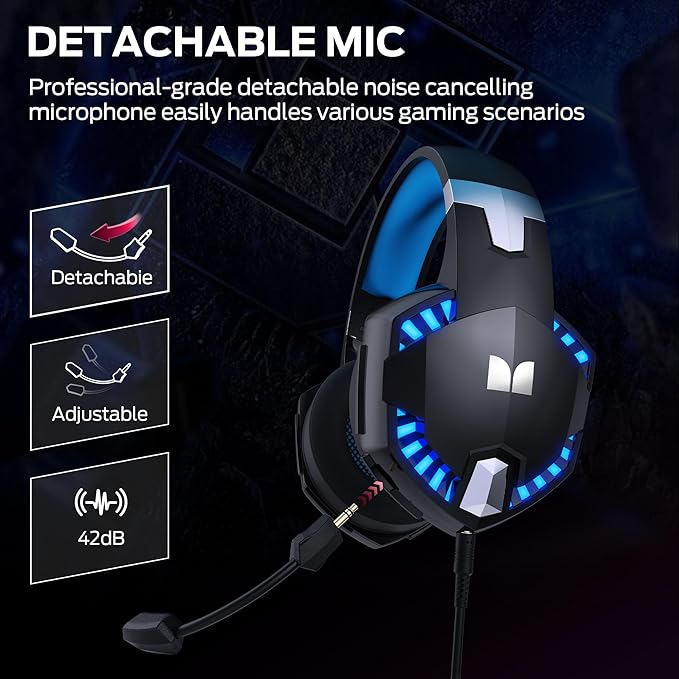 Monster Mission 300 Wireless Gaming Headset, 2.4GHz/Bluetooth Gaming Headphones, Low Latency, Stereo, Audio Location Recognition, 48H Battery Life, Suitable for PS5, PC, PS4 and Other Gaming Devices