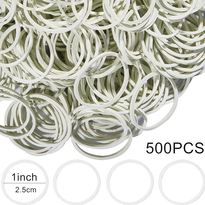 AMUU Rubber Bands 500pcs White about 1.2inch Small Rubber Bands 2.5-3cm rubber band for Office School Home Strong Elastic Band Loop Office Supplies