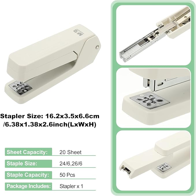 M&G Office Desktop Stapler, 20 Sheet Capacity Basic Staplers Jam Free Standard Stapler Office Accessories Supplies with Two Binding Modes for Home Office Classroom, Gray White, 1 Pcs