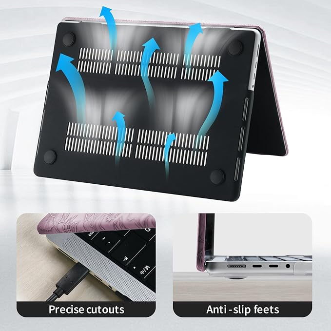 DTangLsm Compatible for MacBook Air 15 inch Case 2025 2024 2023 Release M4 M3 M2 A3241 A3114 A2941, Elegant Textured Retro Leather Case for MacBook Air M4 15 in + Keyboard Cover, Lilac Embossed Floral