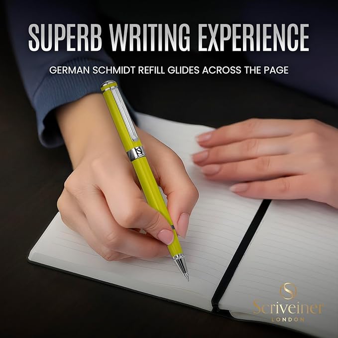 Scriveiner Chartreuse Rollerball Pen - Stunning Luxury Pen With Chrome Finish, Schmidt Ink Refill, Best Roller Ball Gift Set for Men & Women, Professional, Executive Office, Nice Pens