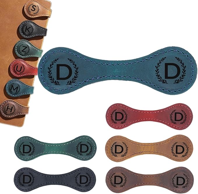 Magnetic Leather Bookmark with 26 Initial for Reading Women,Personalized Magnet Book Marks Gifts for Men,Book Lovers (Blue, D)