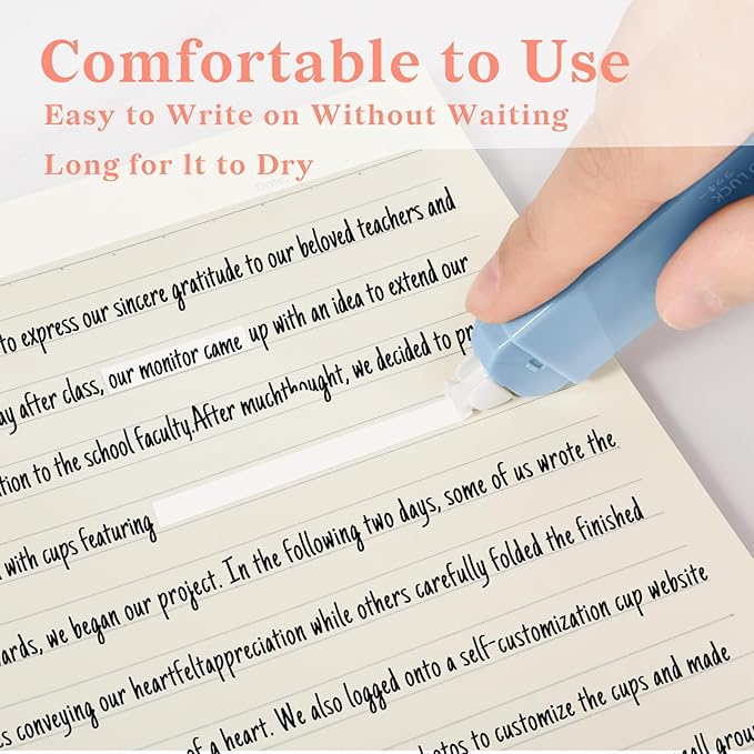 Temiary 6Pcs Mini White Correction Tapes, Quick Dry Smooth Pull Out for Writing, Aesthetic Cute Correction Tape Set Easy To Use for Students School Office Supplies (Blue)