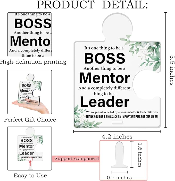 Thank You Appreciation Gifts for Boss Mentor Leader, Leader Mentor Boss Gifts for Women Men New Job Retirement Going Away, Bosses Day Gift Office Acrylic Puzzle Plaque Sign Desk Decor