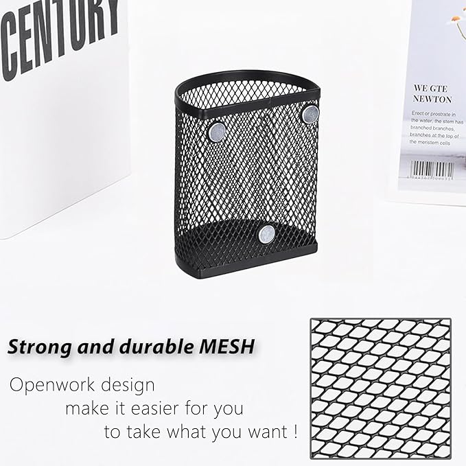 Magnetic Pencil Holders 2 Pack Metal Mesh Pencil Case Pen Basket for Blackboard Magnet Writing Utensil Cups Storage Organizers for Whiteboard Refrigerator