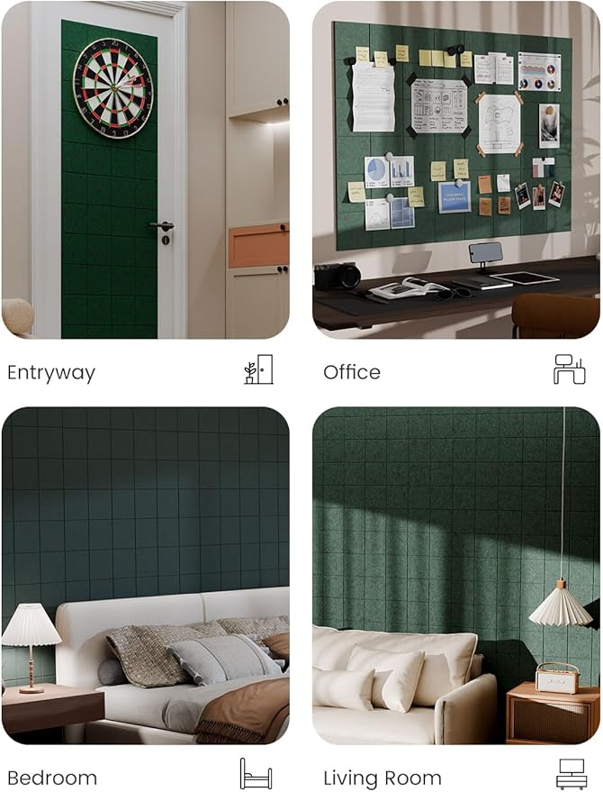 Bumusty Large Felt Bulletin Board 48" x 36" Cork Board Alternative-12 Pack with 70 Safe Removable Adhesive Tabs, Cork Boards for Walls Cork Board for Home Office Classroom Pin Board (Aurora Green)