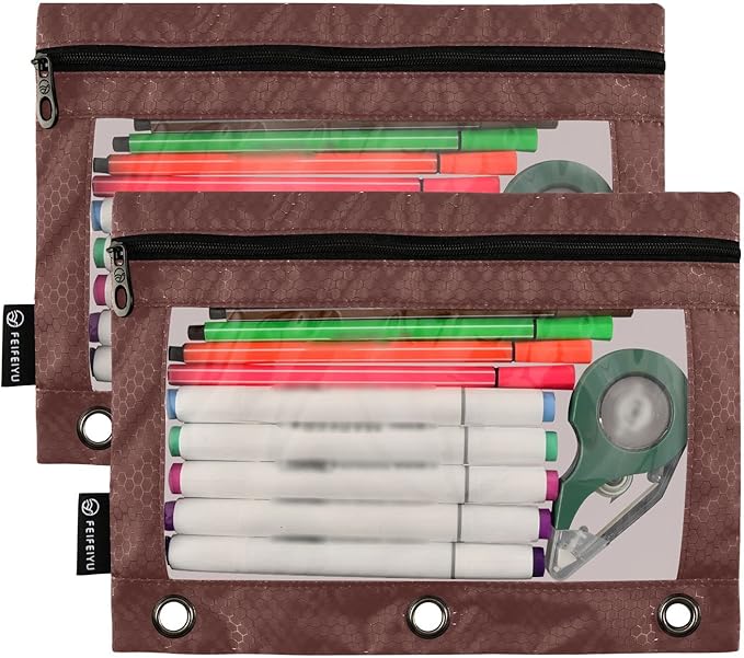 Gredecor Binder Pencil Pouch 3 Ring Burgundy Zipper Pencil Pouches Case 2 Pack Clear Binder Organizer for School Office