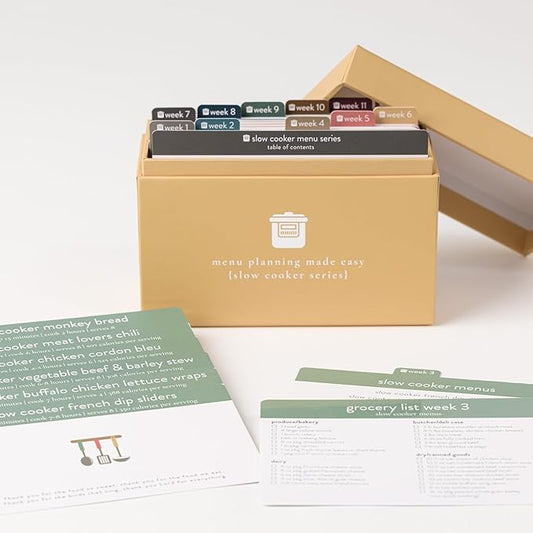 Meal Planner with 72 Recipe Cards (Slow Cooker) - Weekly Menu Planner | Sturdy Recipe Box | 12 Reusable Grocery Shopping Lists | 5 Blank Recipe Cards | Recipe Card Protector | Recipe Ideas