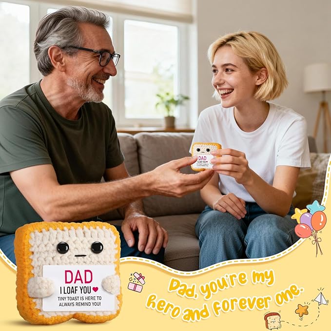 Mini Toast Pun Fathers Day Dad Gifts from Daughter Son Wife, Birthday Gifts for Dad Father Daddy , I Love You Funny Presents - Father‘s Day Cute Decor - Handmade Emotional Cute Loaf Crochet Toast
