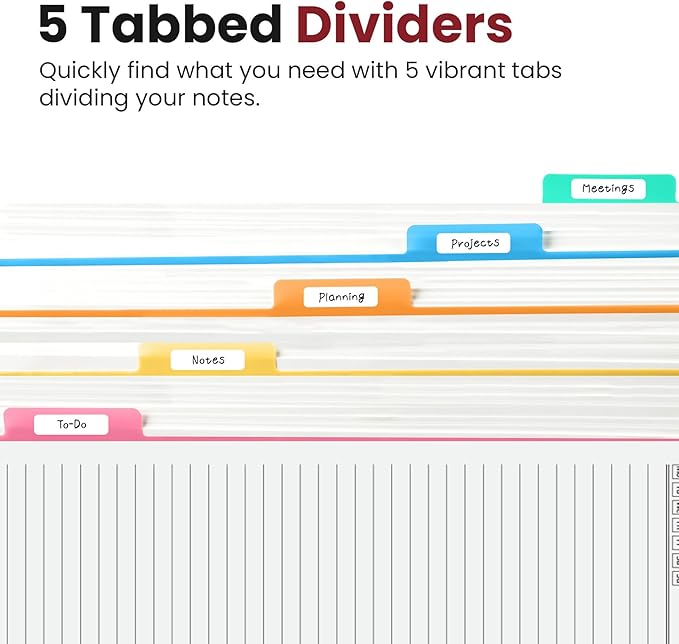 Hardcover Spiral Journal Notebooks for Work With Removable Dividers & Tabs, 8.5"x11" 5 Subject Notebook for Note Taking & Organizer, A4 College Ruled Lined Journal for Women & Writing, Burgundy, 280 Pages