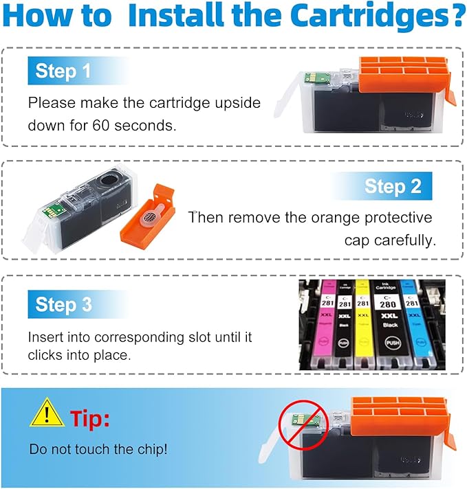 Compatible Ink Cartridge Replacement for Canon 280 281 CLI 281 CLI-281 XXL (3 Black) for Pixma TS702 TS6120 TS6220 TS6320 TR7520 TR8520 TS9520 TS9521C TS8220 TS8322