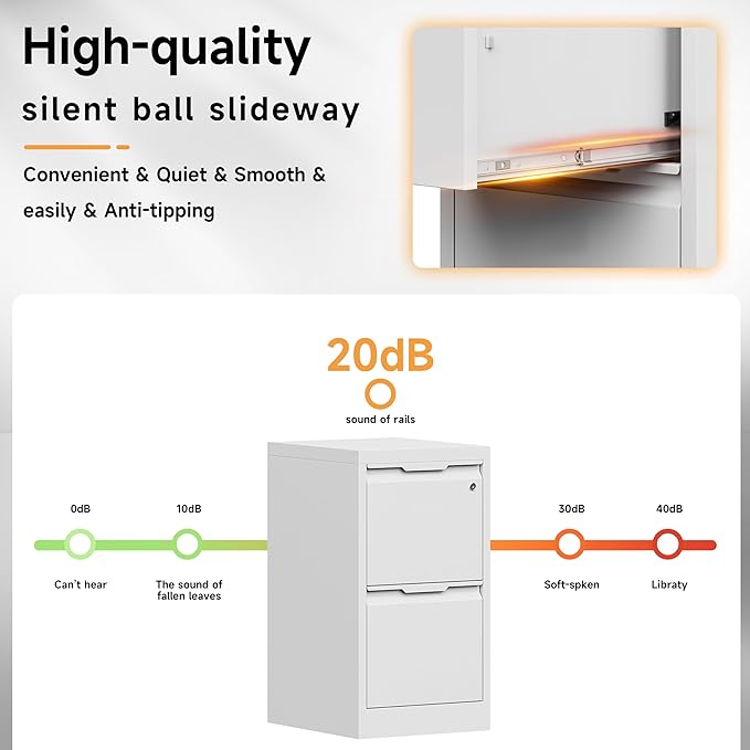 Bestoo 2 Drawer File Cabinet, 17.8" Deep Filing Cabinet for Home Office, Metal Vertical File Cabinet with Lock for Letter/Legal/A4/F4 Size, Easy Assemble (White)