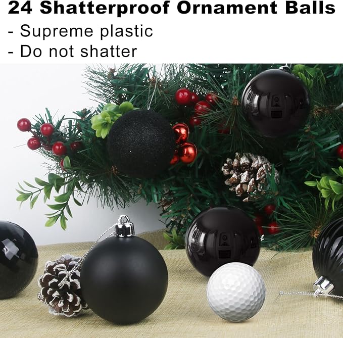 Black 2.5" Christmas Balls Christmas Tree Decoration Ornaments Shatterproof Hanging Balls for Birthday Halloween Holiday Wedding Decorations Set of 24pcs