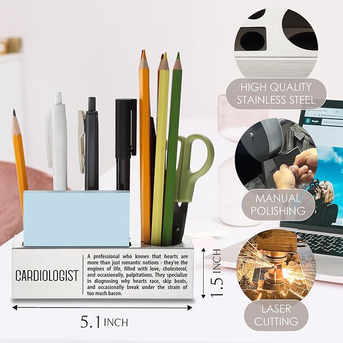 Cardiologist Definition Gifts for Women, Men, Cardiologist Office Supplies Desk Decor Stainless Steel Pen Pencil Holders WCC45
