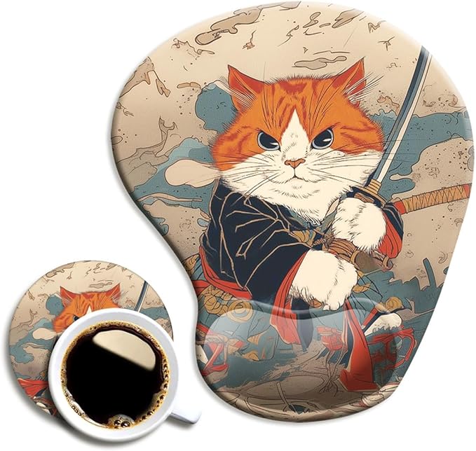Ergonomic Mouse Pad with Wrist Support,Mouse Pad with Wrist Rest and Coaster Set,Office Supplies Non-Slip Mouse Pads for Desk, Non-Slip Comfortable,Cute Cat