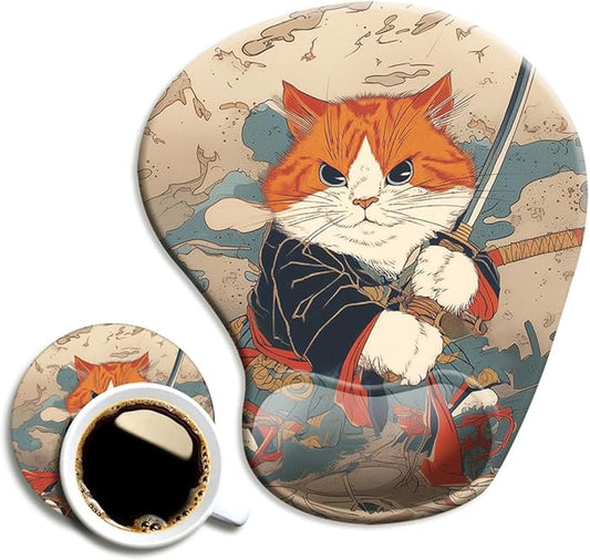 Ergonomic Mouse Pad with Wrist Support,Mouse Pad with Wrist Rest and Coaster Set,Office Supplies Non-Slip Mouse Pads for Desk, Non-Slip Comfortable,Cute Cat