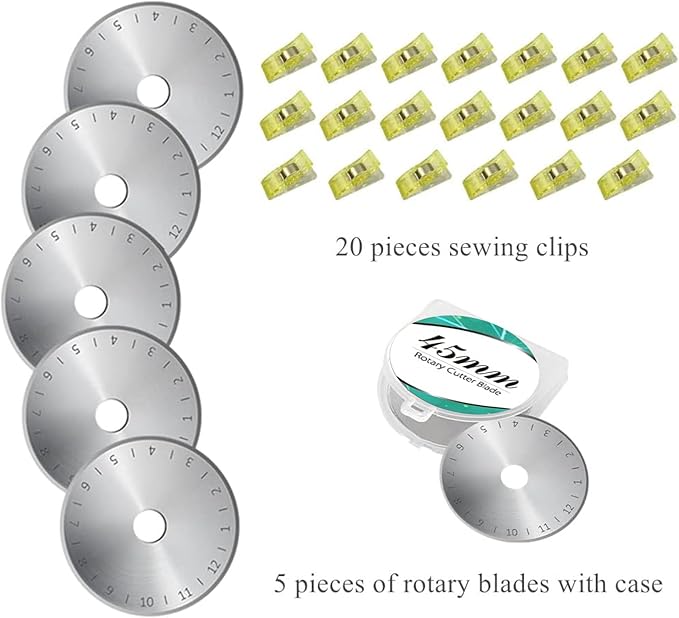 Rotary Cutter Set Green - Quilting Kit incl. 45mm Fabric Cutter, 5 Replacement Blades, A2 Cutting Mat, Acrylic Quilting Ruler, Sewing Clips, Craft Knife Set, Ideal for Crafting, Sewing, Patchworking