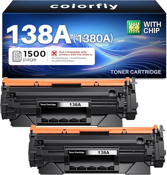 138A Toner Cartridge [with Chip] Replacement for HP 138a Black Laserjet Toner Cartridge 1380A 138A Black Toner Work with HP Pro 3001dw Pro 3001fdw MFP 3101fdw Printers