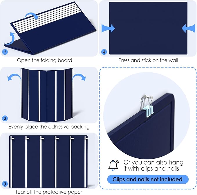 MaxGear Extra Large Bulletin Board 72" x 48", Foldable Felt Board Vision Board Supplies, Cork Board for Office, Home, School, Small Pin Boards for Walls Decorative Display Board Dark Blue