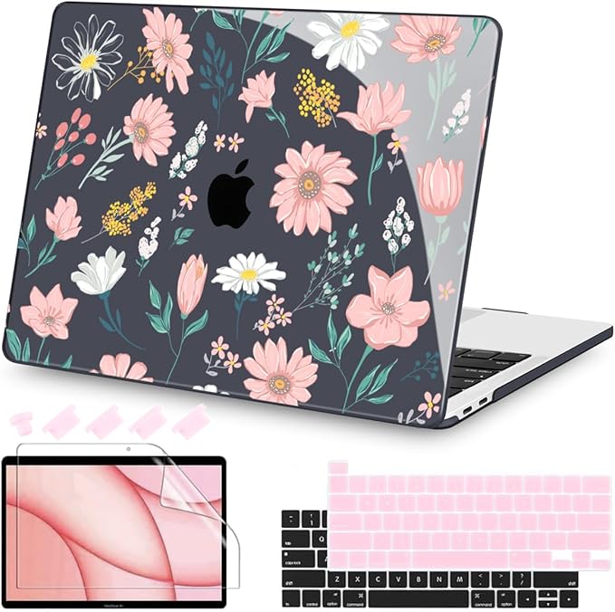 Teryeefi Design Case for MacBook Pro 13 inch M2 M1 A2338 A2251 A2289 A2159 A1989 A1706 (2016-2022,2024 Released), Shockproof Hard Shell for 13 inch MacBook Pro - Petal and Flowers