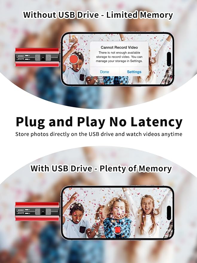 256GB Flash Drive Intended for Phone Tablet Androidphone and Computers, 4 in 1 Photo Stick for Phone Memory Storage Easily Backup Photos Videos, Plug and Play, No App Required (Red)