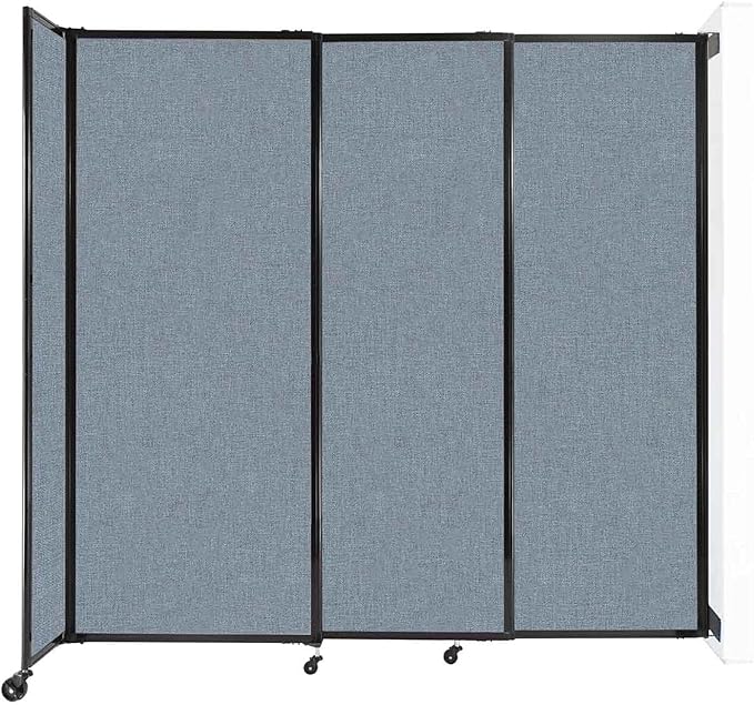 Wall-Mounted Sliding StraightWall Room Divider | Adjustable Widths | Locking Wheels | Room Separator | Up to 7'2" Wide x 6'10" Tall Powder Blue Fabric Panels