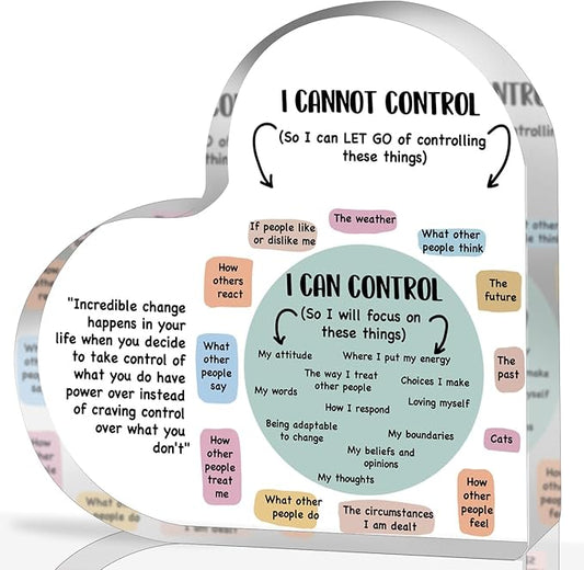 Mental Health Things I Can Control Decor, Mindfulness Decor for Therapy Office Acrylic Heart Gifts, School Counselor Sign Therapist Office Art Decorations for Therapist Office Living Room Bedroom Gift