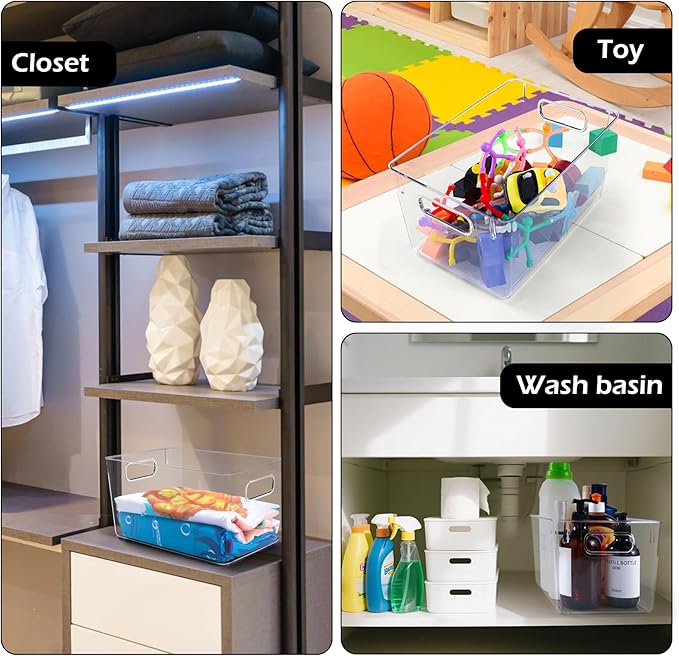 Clear Plastic Storage Bins 8 Pack - Pantry Organizers and Storage, Fridge Organizer for Kitchen, Cabinet, Freezer, Bathroom, Clost, Home Organization