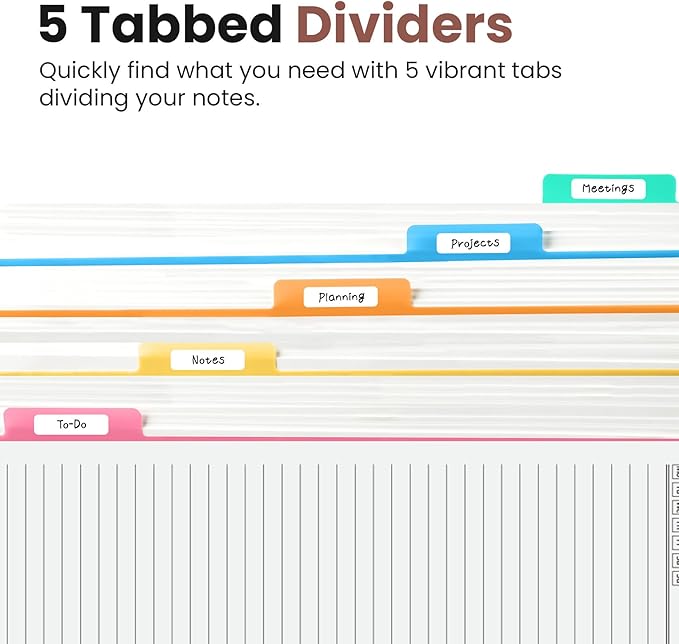 Hardcover Spiral Journal Notebooks for Work With Removable Dividers & Tabs, 8.5"x11" 5 Subject Notebook for Note Taking & Organizer, A4 College Ruled Lined Journal for Women & Writing, Golden Flutter, 280 Pages