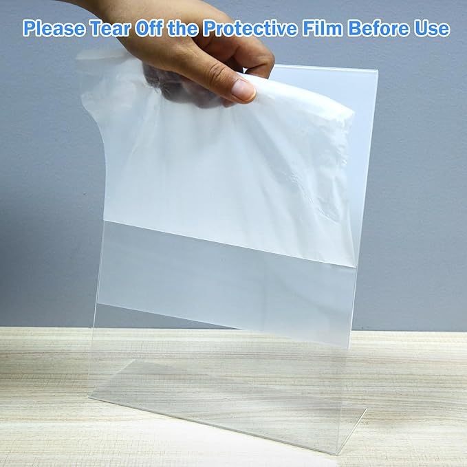 Acrylic Sign Holder 6 Pack 8.5x11 Slant Back Acrylic Stands for Display Plexiglass Clear Acrylic Display Stands for Ad Frame, Picture Photo Frames, Promotions, Restaurants, Office, Store, Home