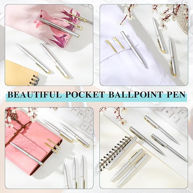 Teling 72 Pcs Small Ballpoint Pen Mini Pens Bulk 4 Inch Short Small Tiny Black Ink Ballpoint Writing Tool for Notebook Pockets Signature Notepads School Office(Silver, Gold,Classic Style)