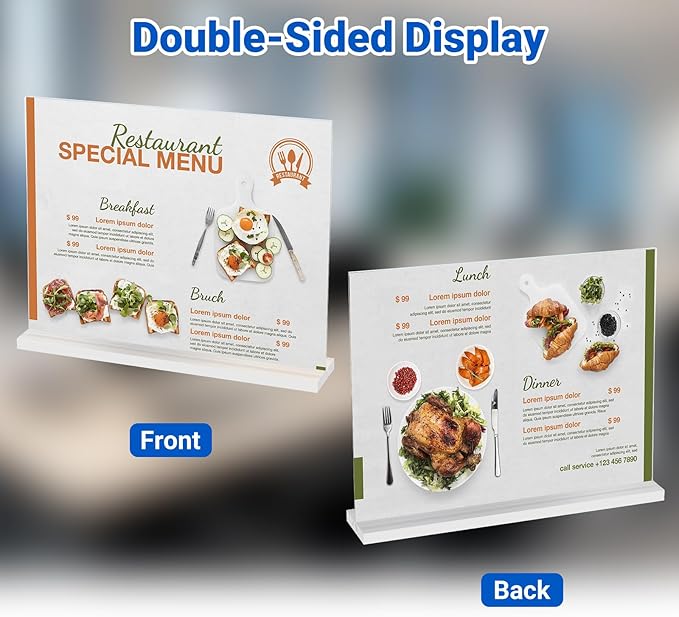 6 Pack Acrylic Sign Holder 11 x 8.5 Horizontal, Double-Sided Clear Sign Holder Plastic Stands for Display, T Shape Acrylic Table Sign Stands for Office Store Restaurants Wedding Party Decoration